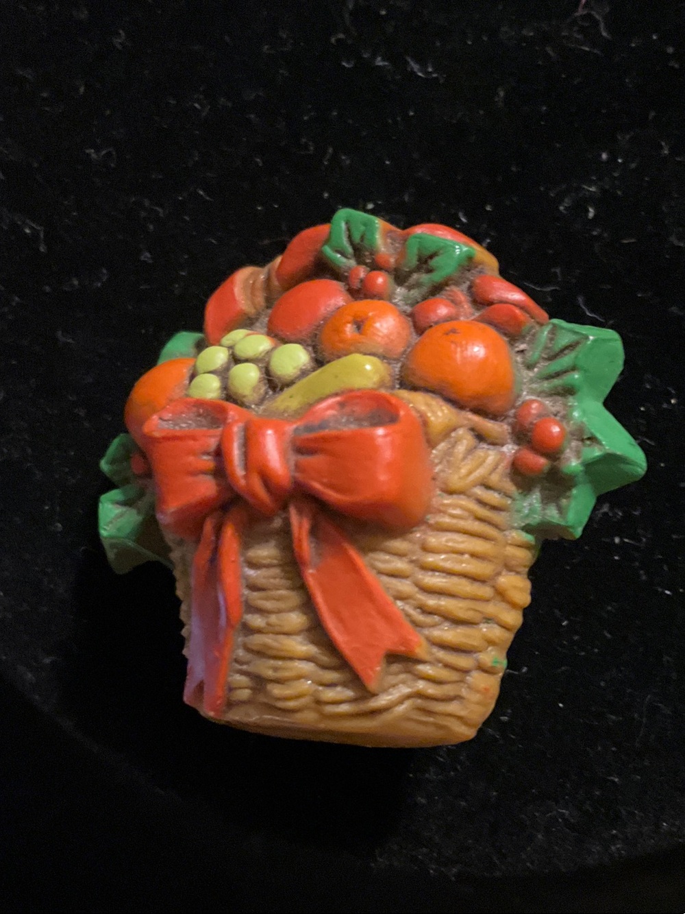Vintage Hallmark Fruit Basket Pin with Holly & Red Bow